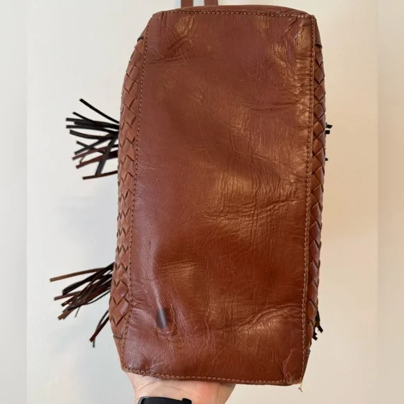 NOONDAY COLLECTION “Monterey” Russet Brown Leather Satchel with fringe - Picture 8 of 12